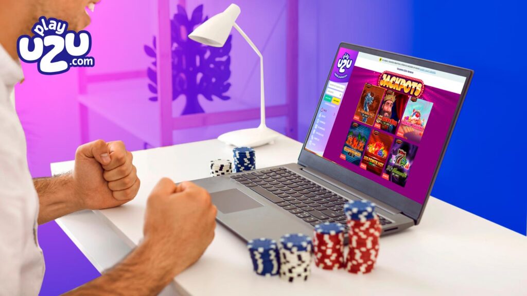 Jugador entusiasmado frente a su laptop explorando juegos en vivo y disfrutando de la tecnología de los casinos online.