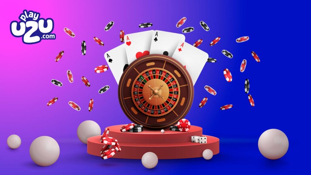 Rueda de ruleta rodeada de cartas y fichas, representando torneos de blackjack en vivo online.