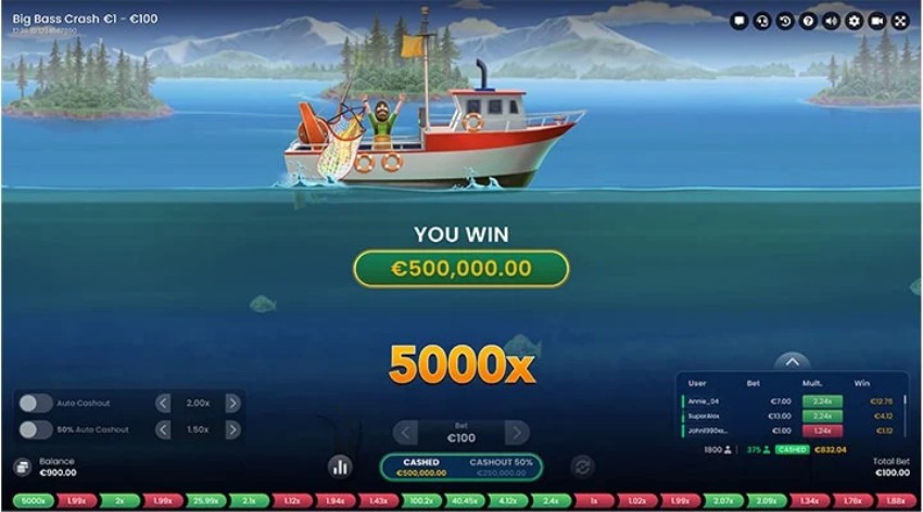 Partida de Big Bass Crash como representación de los juegos de casino en línea